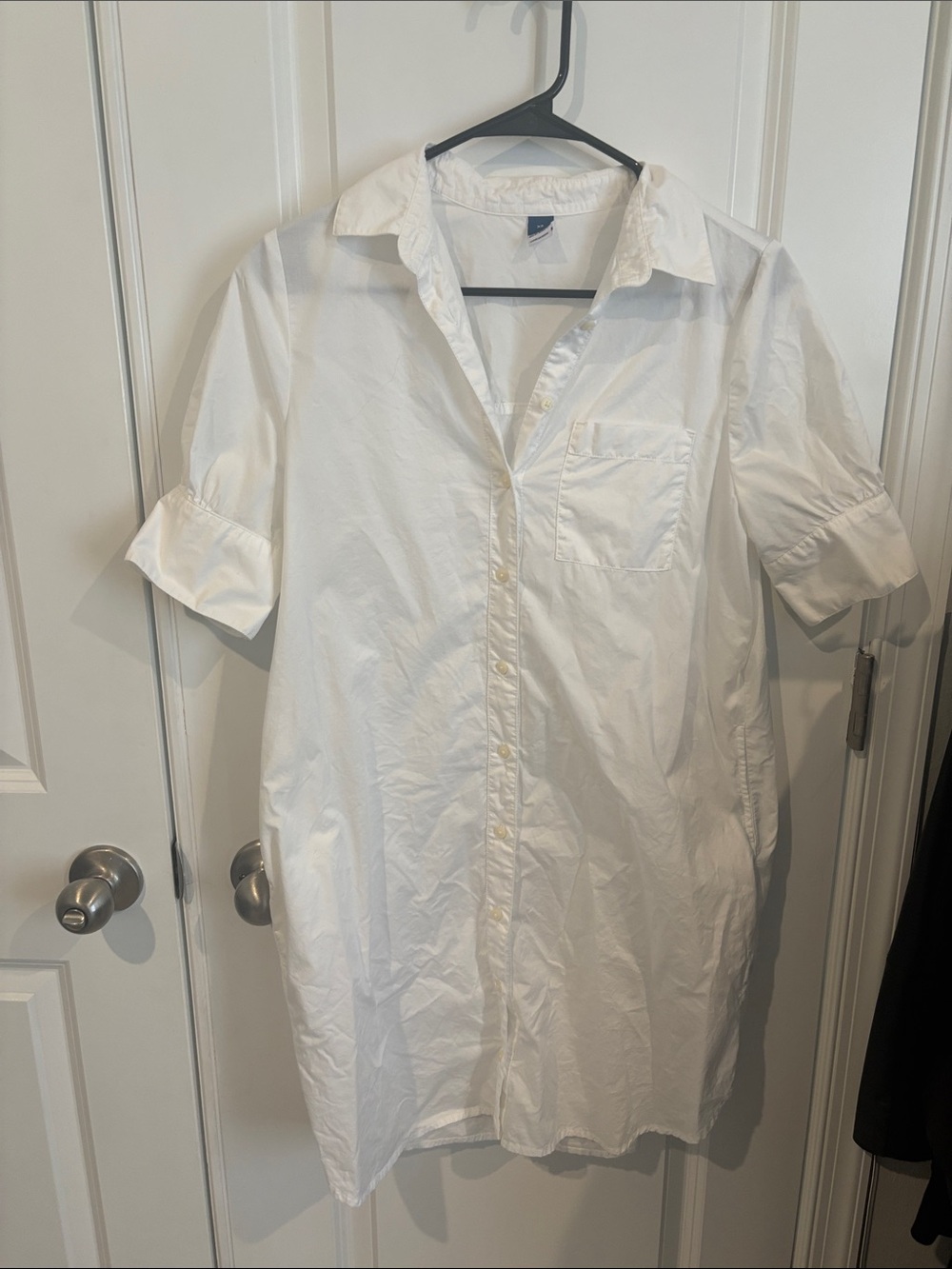Old Navy White Short-Sleeve Button-Down Shirt Dress
